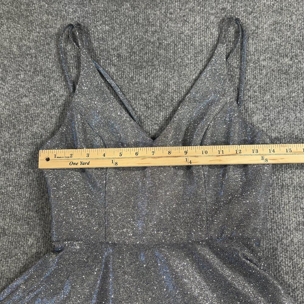 Xscape Dress Womens 4 Silver Glitter V Neck Strappy Fit Flare Short Party - Picture 11 of 15